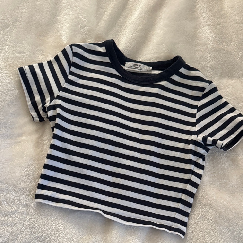 Cotton On Navy and White Striped Micro Crop Tee